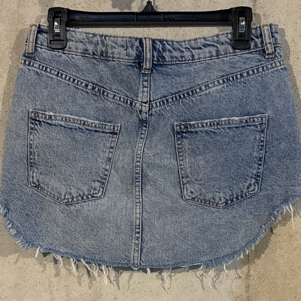 Free People Light Wash Denim Mini Skirt with Frayed Hem - Picture 3 of 3